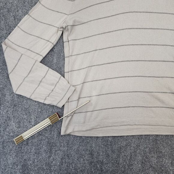 Banana Republic Sweater Mens XL Gray Striped Silk Cashmere Blend V Neck Preppy - Picture 12 of 16